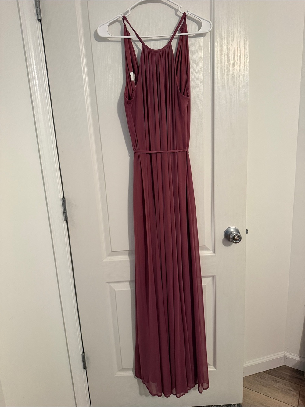 David's Bridal Dusty Rose Maxi Dress with Pleated Bodice